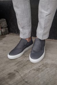 grey sneakers made with premium full-grain Italian leather