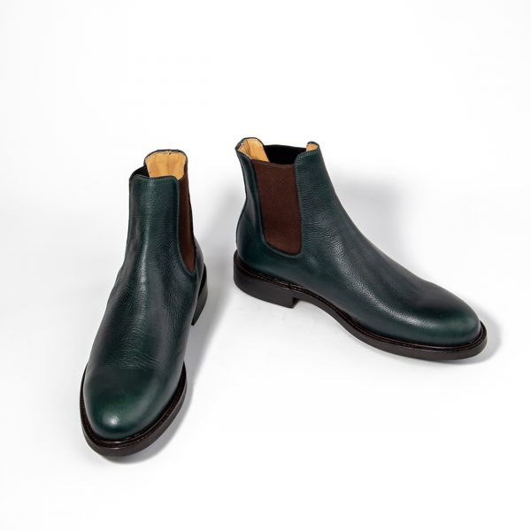 Green Goodyear welted Chelsea boots