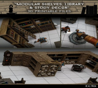 Modular Shelves - Library & Study Decor - 28mm Gaming - Sample Items 3D model