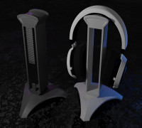Headphone stand with optional mouse bungee 3D model