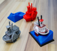Old paddle-wheel steam boat with display stand (visual benchy) 3D model