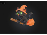 Halloween Broomstick Kitty 3D model