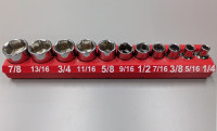 Remixed Imperial Socket Holders 3/8" Drive - Gridfinity (1 row) 3D model