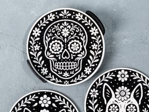 Ornamental Skull Coasters 3D model