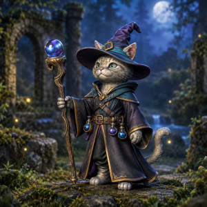 Cat Wizard – Fantasy Mage STL 3D model