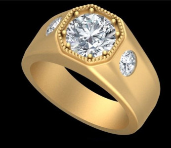 Three Stone Round Diamond Signet Ring 3D Model 3D model