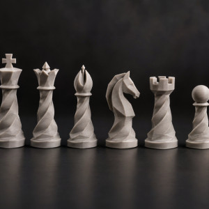 Modern Twisted Chess Set 3D model