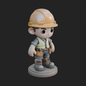 Chibi Construction Worker Statue Design 3 - 3D Print Model 3D model