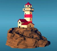 Lighthouse on a rock, low-poly edition 3D model