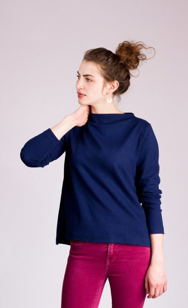 Boat Neck Embroidered Contrast-Stitched Jersey Top