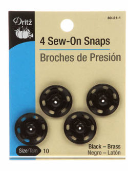 Dritz Sew-on Snaps - Black 4ct. size 10