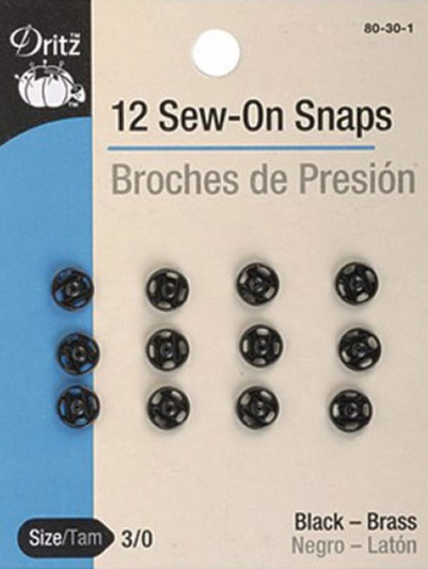 Dritz Sew-on Snaps - Black 12ct. size 3/0