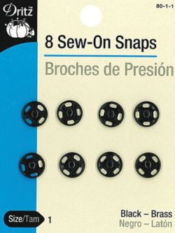 Dritz Sew-on Snaps - Black 8ct. size 1