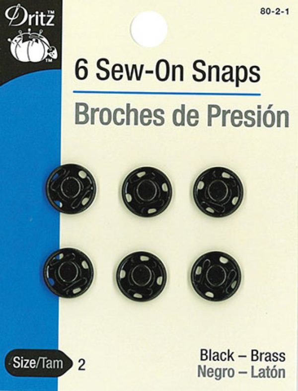 Dritz Sew-on Snaps - Black 6 ct. size 2