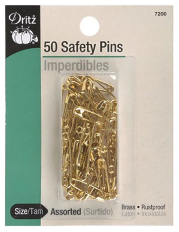 Dritz 50 Assorted Safety Pins - Brass