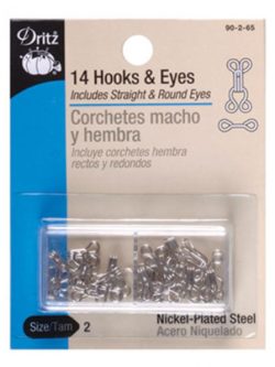 Dritz Sew on Fasteners - Hook and Eyes, Nickel Plated, Size 2, Package of  14