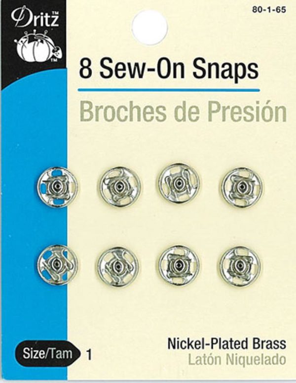 Dritz Sew-on Snaps - Nickel 8ct. size 1