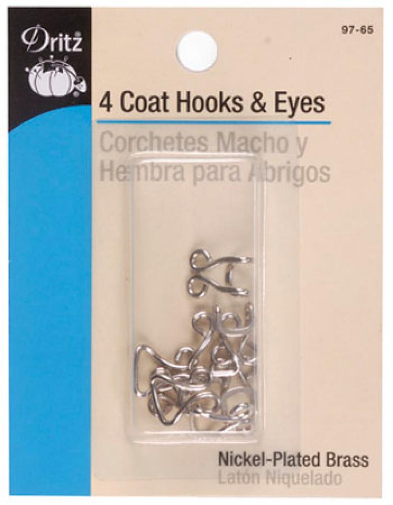 Black or Nickel-plated Brass Coat Hooks and Eyes. Dritz Corchetes