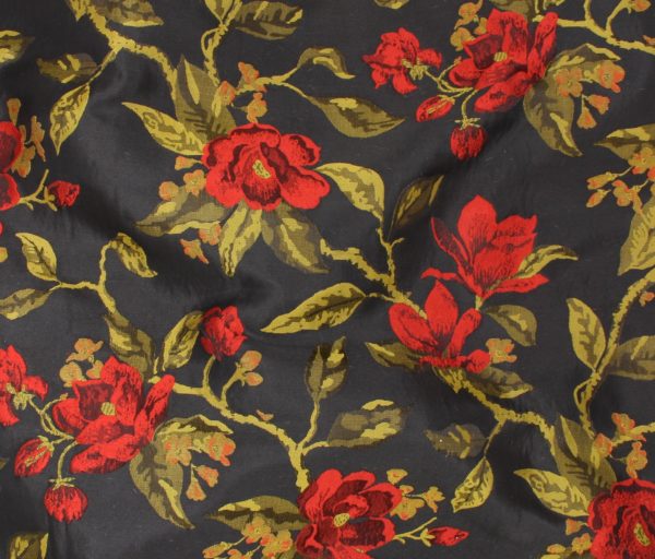 Poly Jacquard - Wild Roses - Red/Olive