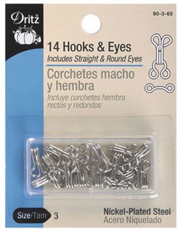 Dritz Hooks & Eyes - Nickel 14ct. size 3