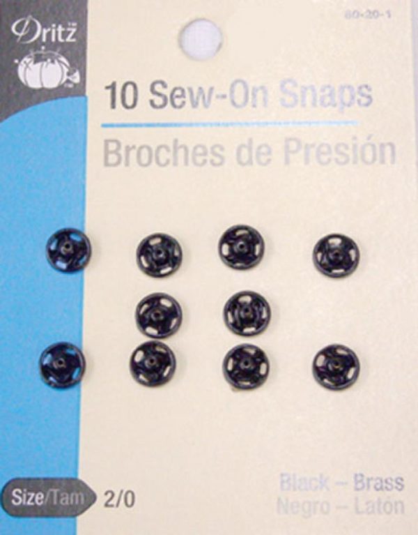 Dritz Sew-on Snaps - Black 10ct. size 2/0