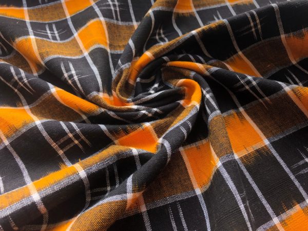 Gingham Cotton Ikat - Orange/Black