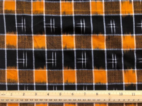 Gingham Cotton Ikat - Orange/Black