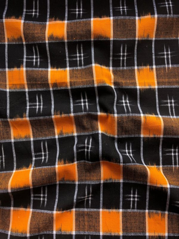 Gingham Cotton Ikat - Orange/Black