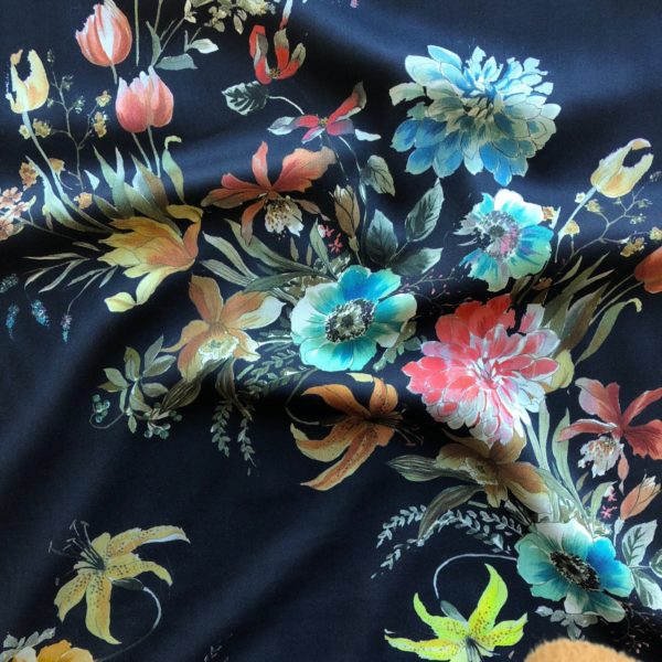 Italian Designer Viscose Challis - Watercolor Bouquet