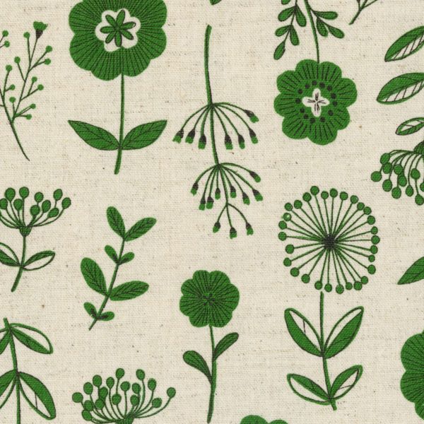 Kokka - Cotton/Linen Canvas - Botany Study - Green