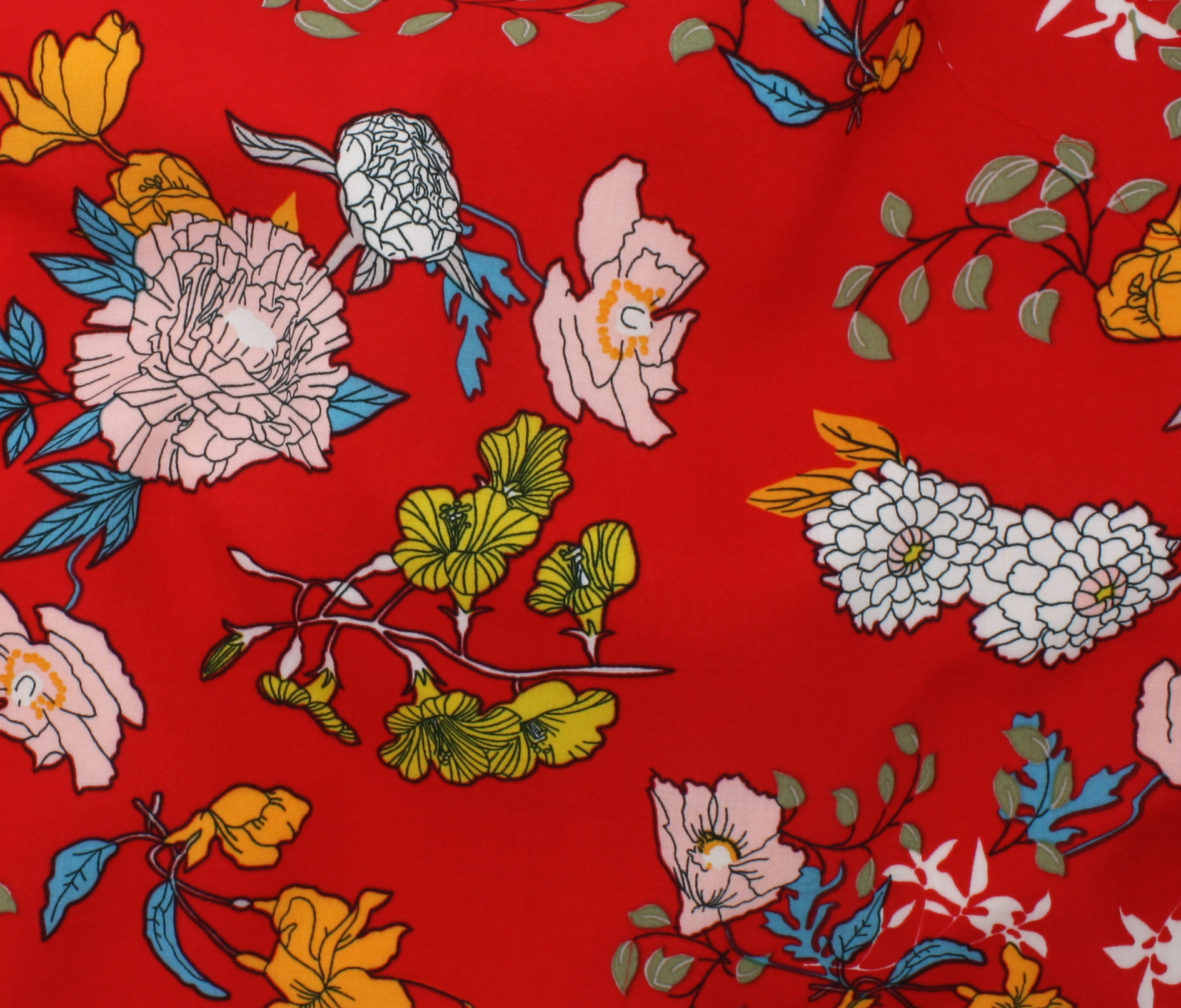 Rayon Voile - Drifting Floral - Red - Stonemountain & Daughter Fabrics