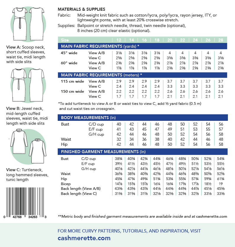 Cashmerette Pembroke Dress 12-28 - Stonemountain & Daughter Fabrics