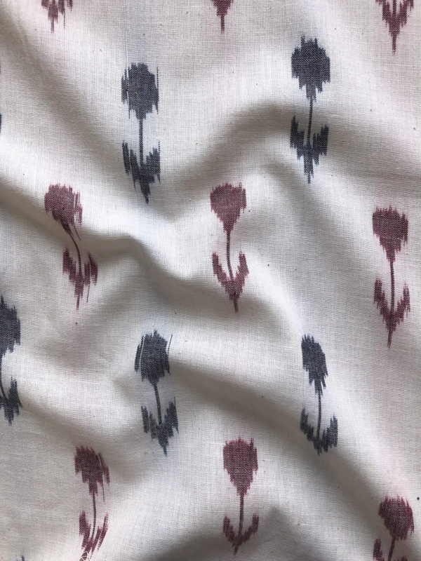 Cotton Ikat - Flower - Navy & Burgundy