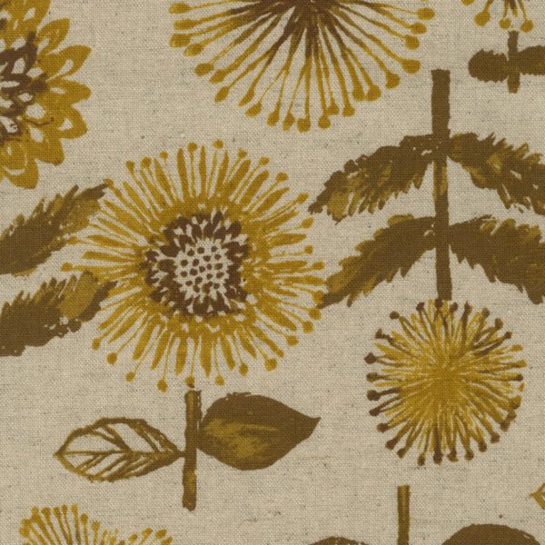 Kokka - Cotton/Linen Canvas - Sketched Garden - Mustard