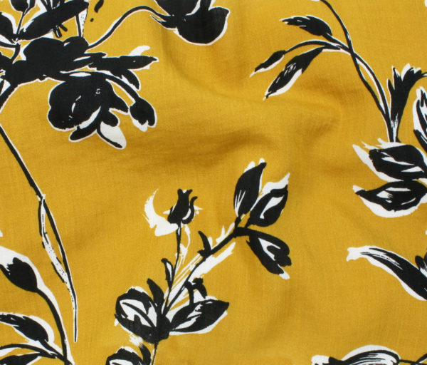 Mojito Rayon/Nylon Slub Print - Sketched Floral - Mustard