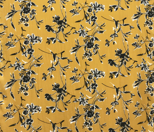 Mojito Rayon/Nylon Slub Print - Sketched Floral - Mustard