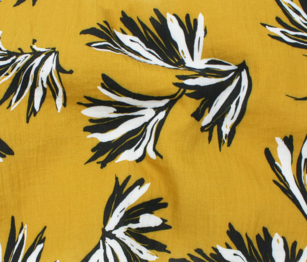 Mojito Rayon/Nylon Slub Print - Sketched Palms - Mustard