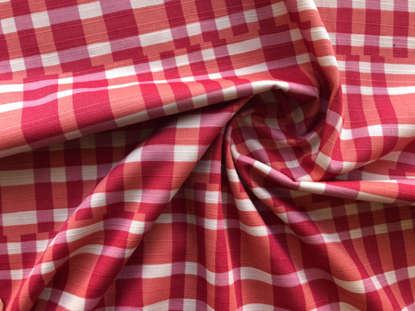 Japanese Cotton Shantung - Broken Plaid - Pink