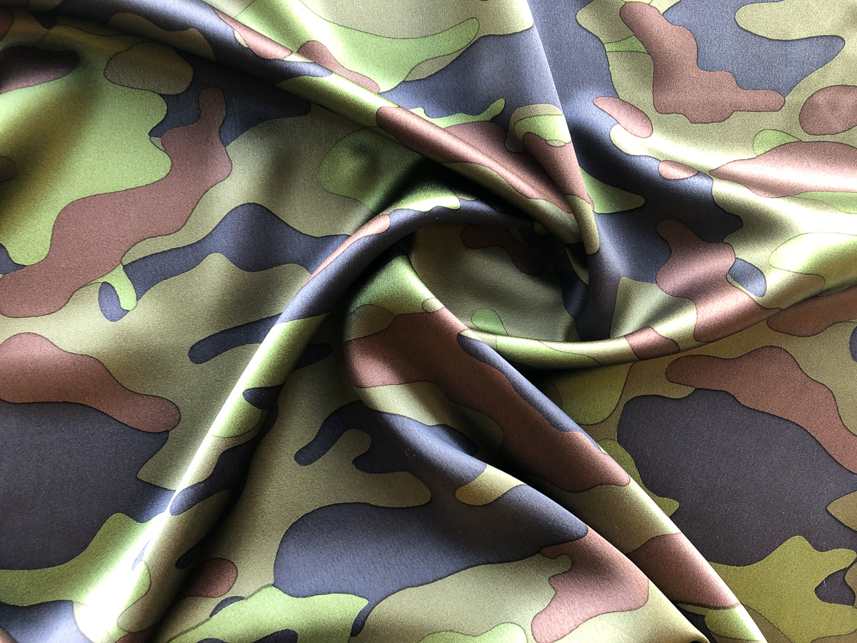 Printed Silk Charmeuse - Camouflage - Stonemountain & Daughter Fabrics