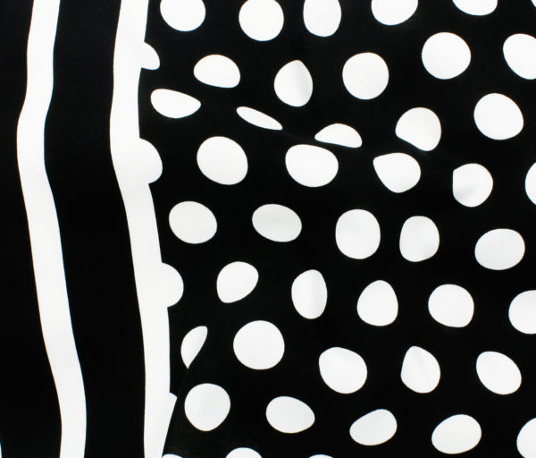 Rayon Challis - Polka Dot & Stripe Border Print - Black