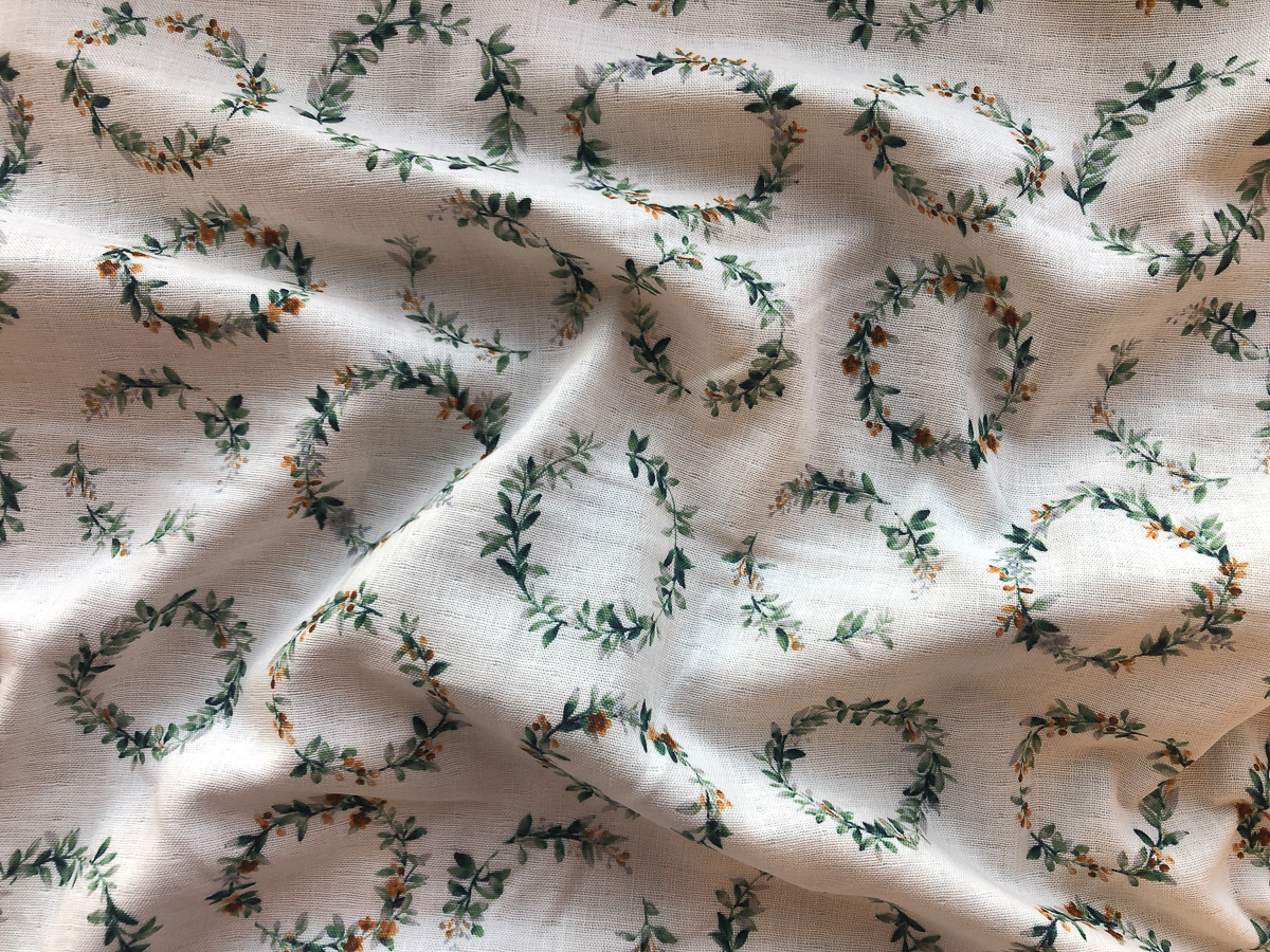 Kokka Cotton Double Gauze Flower Crowns Yellow Stonemountain