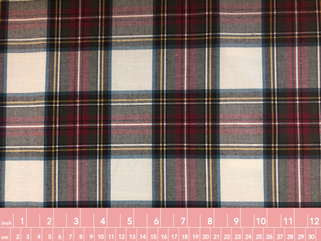 Viyella Cotton/Wool Yarn Dyed Twill - White/Red/Green Plaid ...