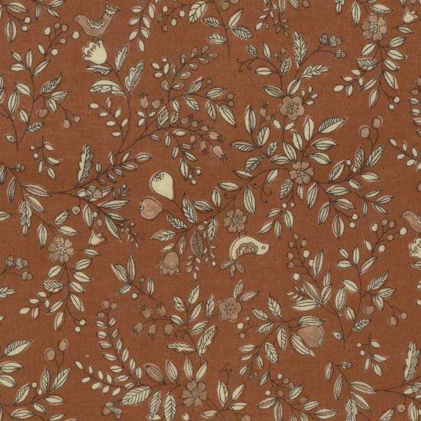 Kokka - Cotton Poplin - Blooms & Birds - Rust