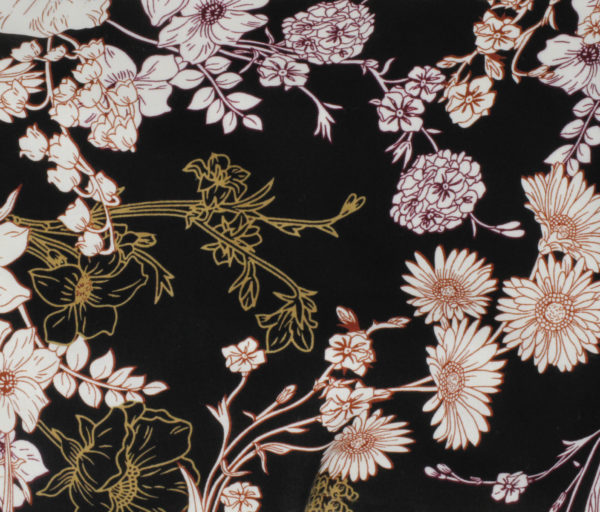 Rayon Challis - Outlined Floral - Black