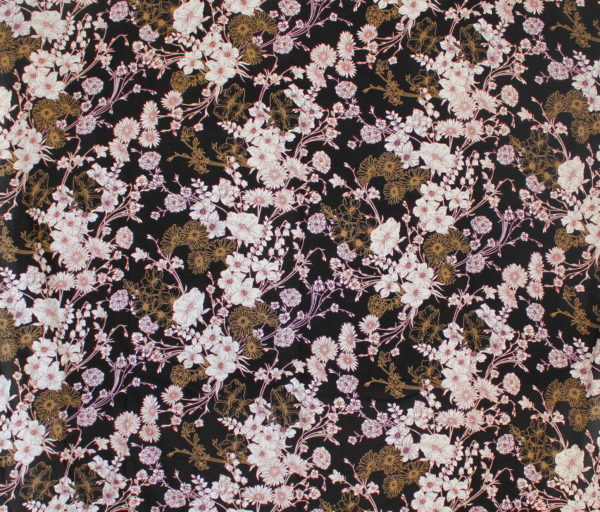 Rayon Challis - Outlined Floral - Black