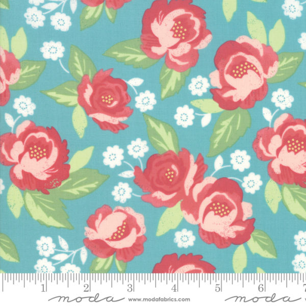 Bloomington Laminated Cotton - Faded Blooms - Teal