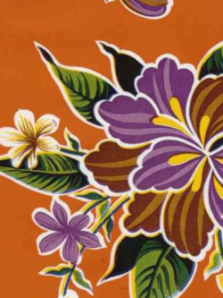 Oilcloth - Poly/Cotton Vinyl - Hibiscus - Orange