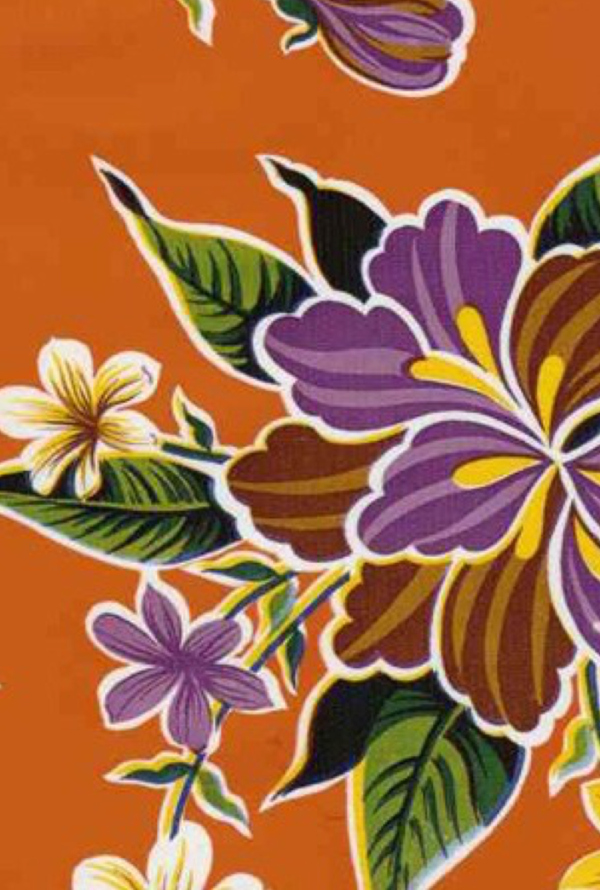 Oilcloth - Poly/Cotton Vinyl - Hibiscus - Orange