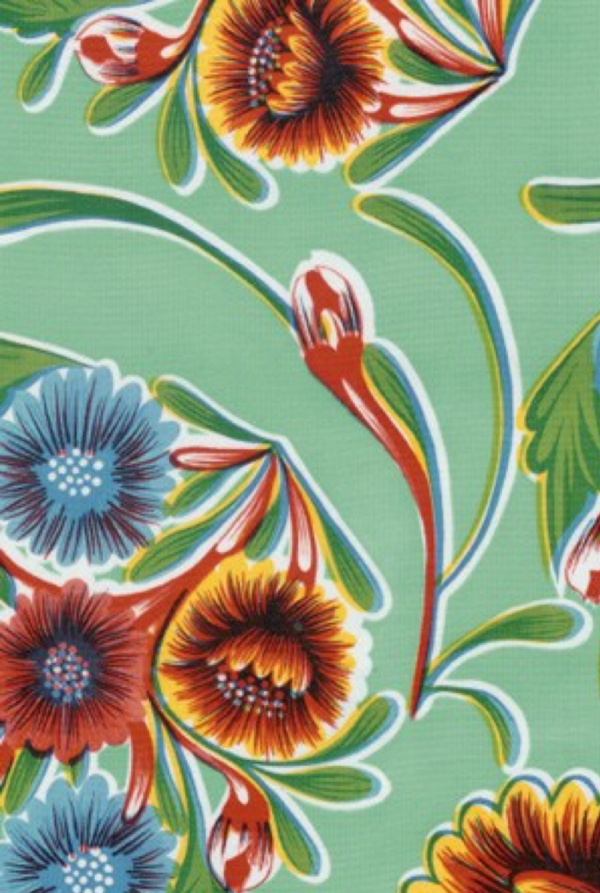 Oilcloth - Poly/Cotton Vinyl - Bloom - Aqua