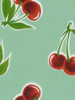 Oilcloth - Poly/Cotton Vinyl - Cherries - Aqua